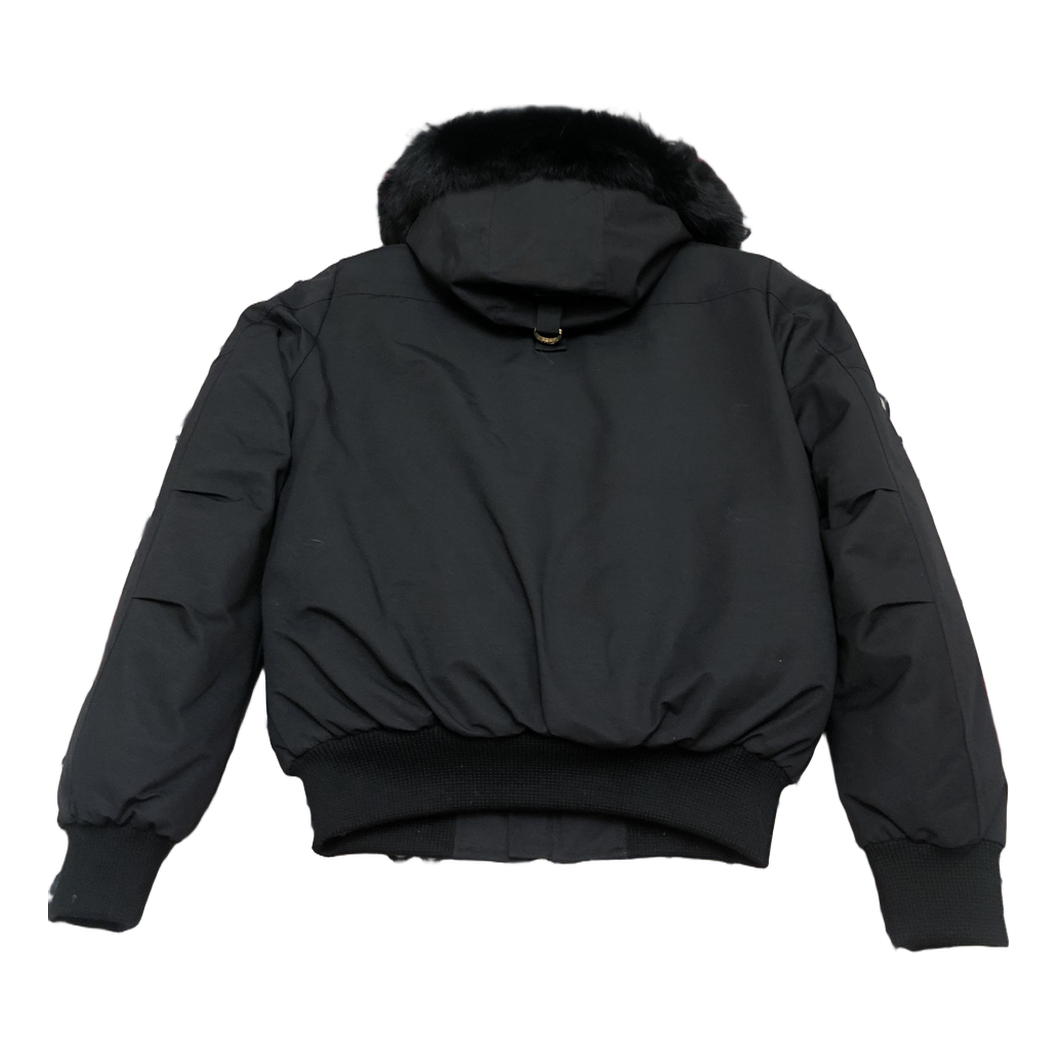 Moose Knuckles Gold Ballistic Bomber – Coyote Fur, Gold Hardware, Black