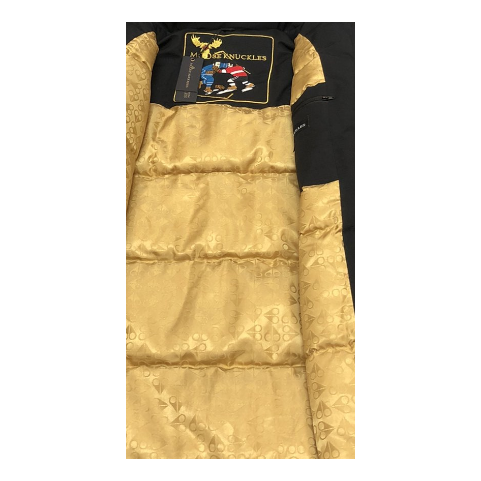 Moose Knuckles Gold-Lined Fur-Trim Long Parka – Black, Coyote Fur, Canadian Down