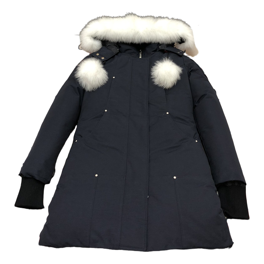 Moose Knuckles Stirling Parka – Pom-Pom, Coyote Fur, Canadian Down – Navy
