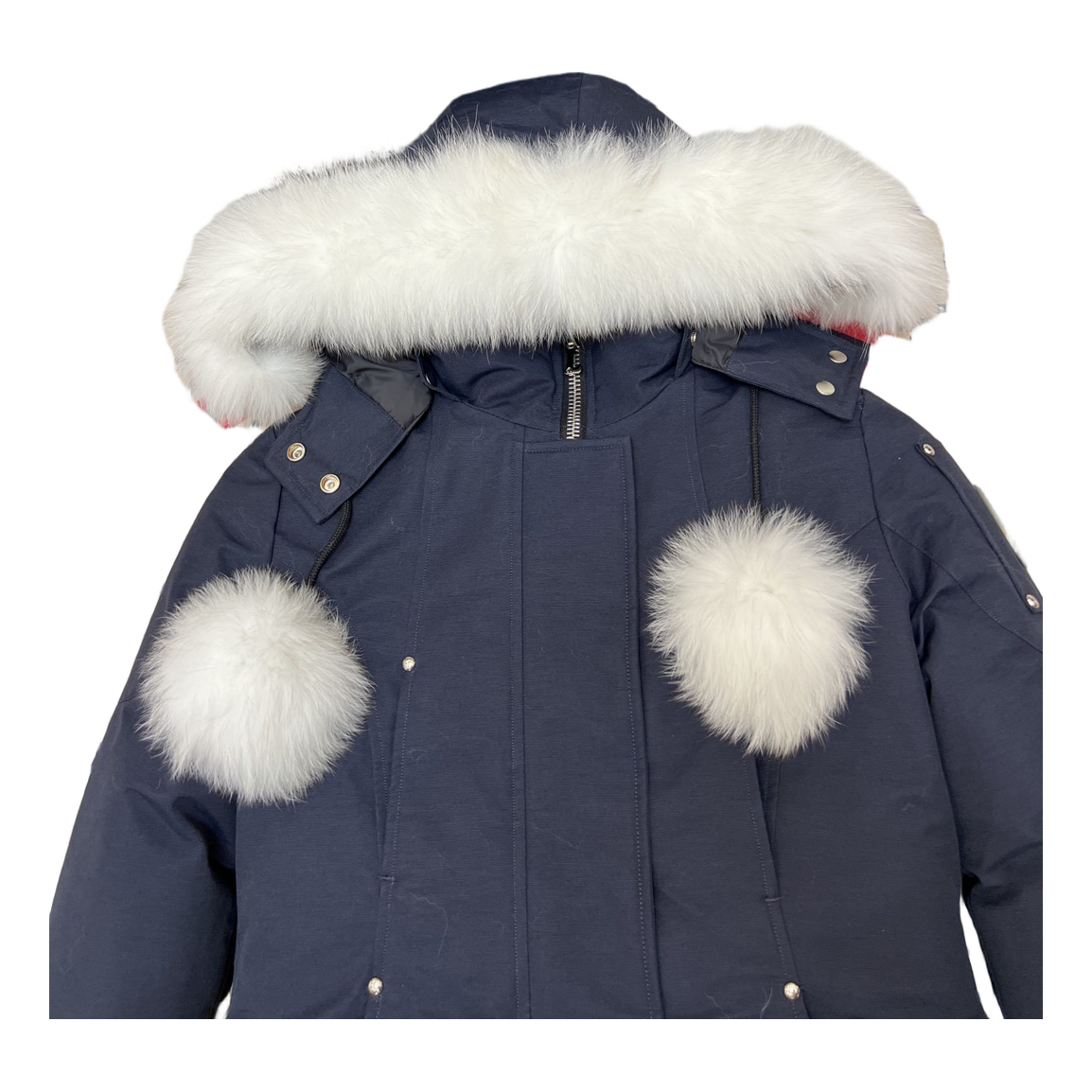 Moose Knuckles Stirling Parka – Pom-Pom, Coyote Fur, Canadian Down – Navy