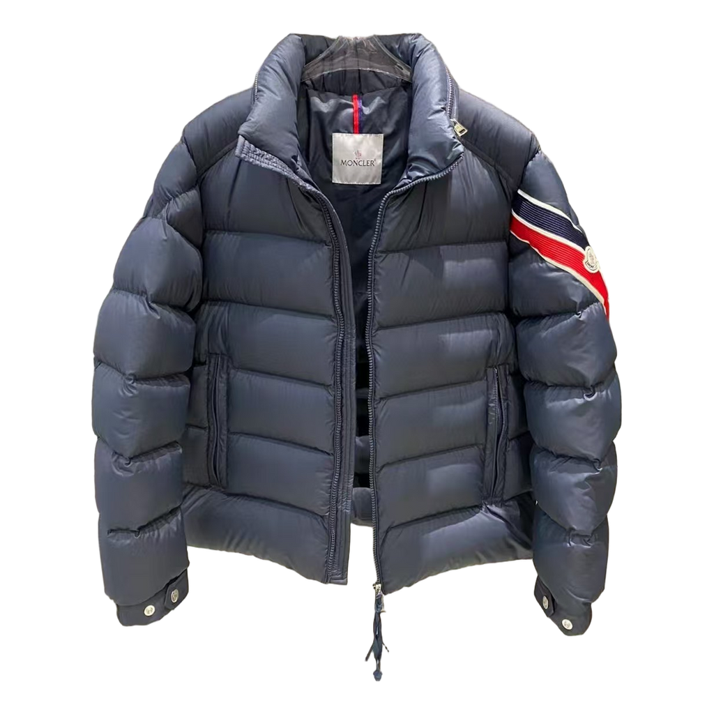 Moncler Tricolour Sleeve-Band Stand-Collar Puffer – Navy, Premium Down