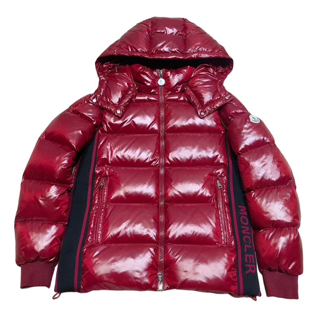 Moncler Logo-Zip Glossy Hooded Puffer Jacket – Red, Premium Down