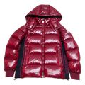 Moncler Logo-Zip Glossy Hooded Puffer Jacket – Red, Premium Down