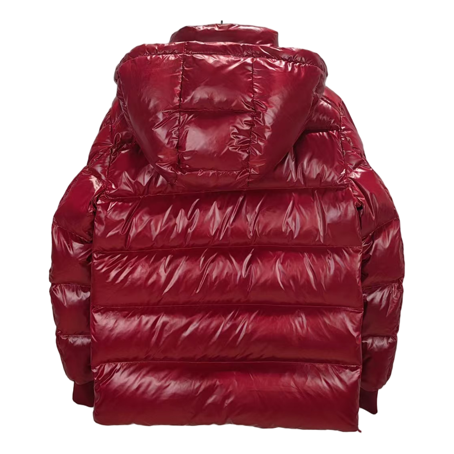 Moncler Logo-Zip Glossy Hooded Puffer Jacket – Red, Premium Down