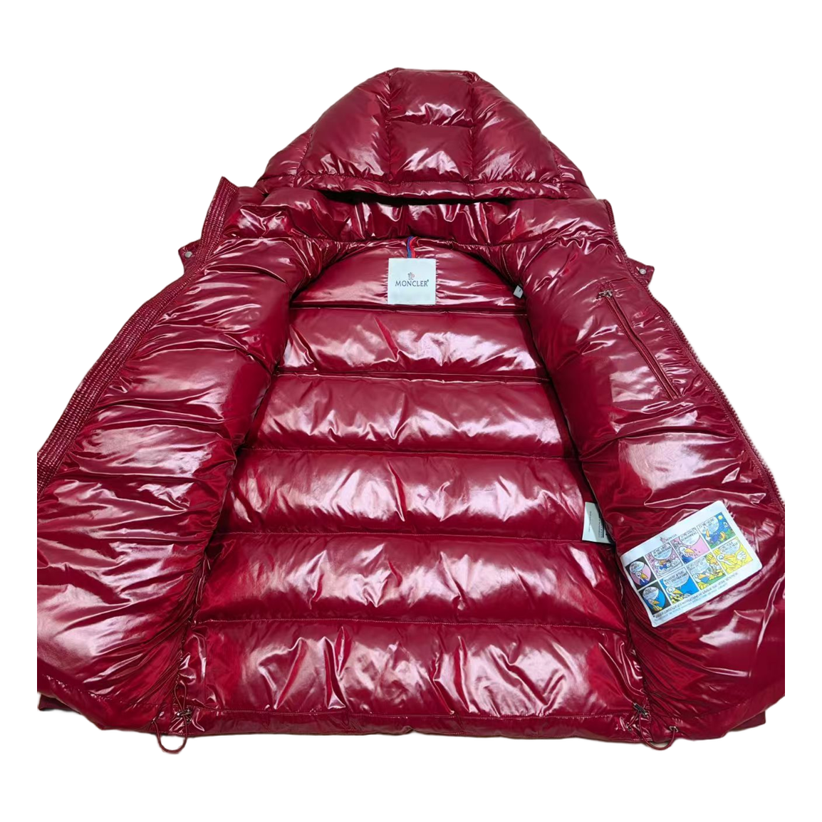 Moncler Logo-Zip Glossy Hooded Puffer Jacket – Red, Premium Down
