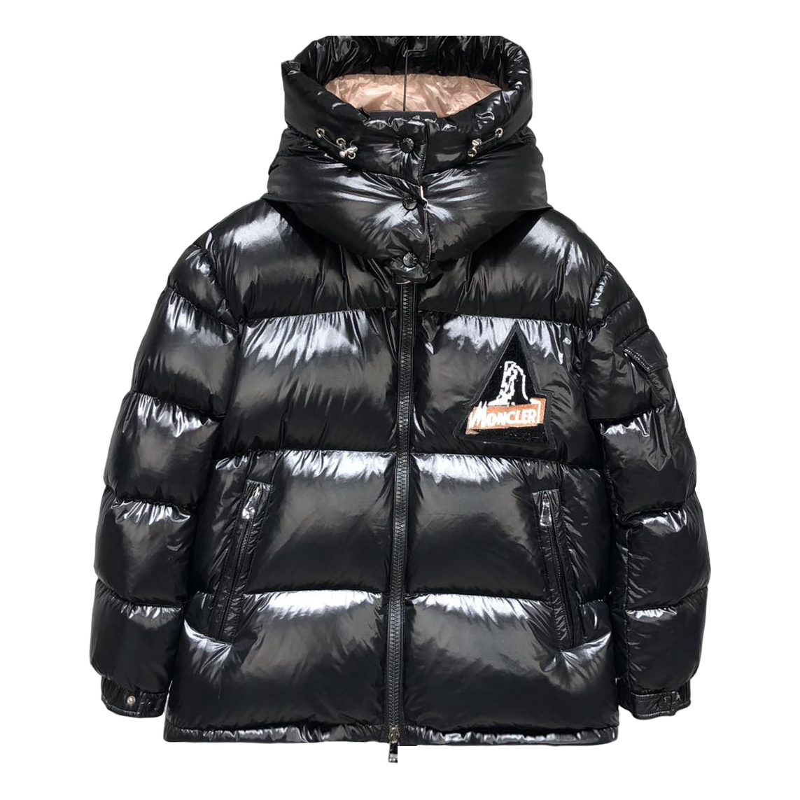 Moncler Mountain-Badge Glossy Short Puffer – Black, Premium Down