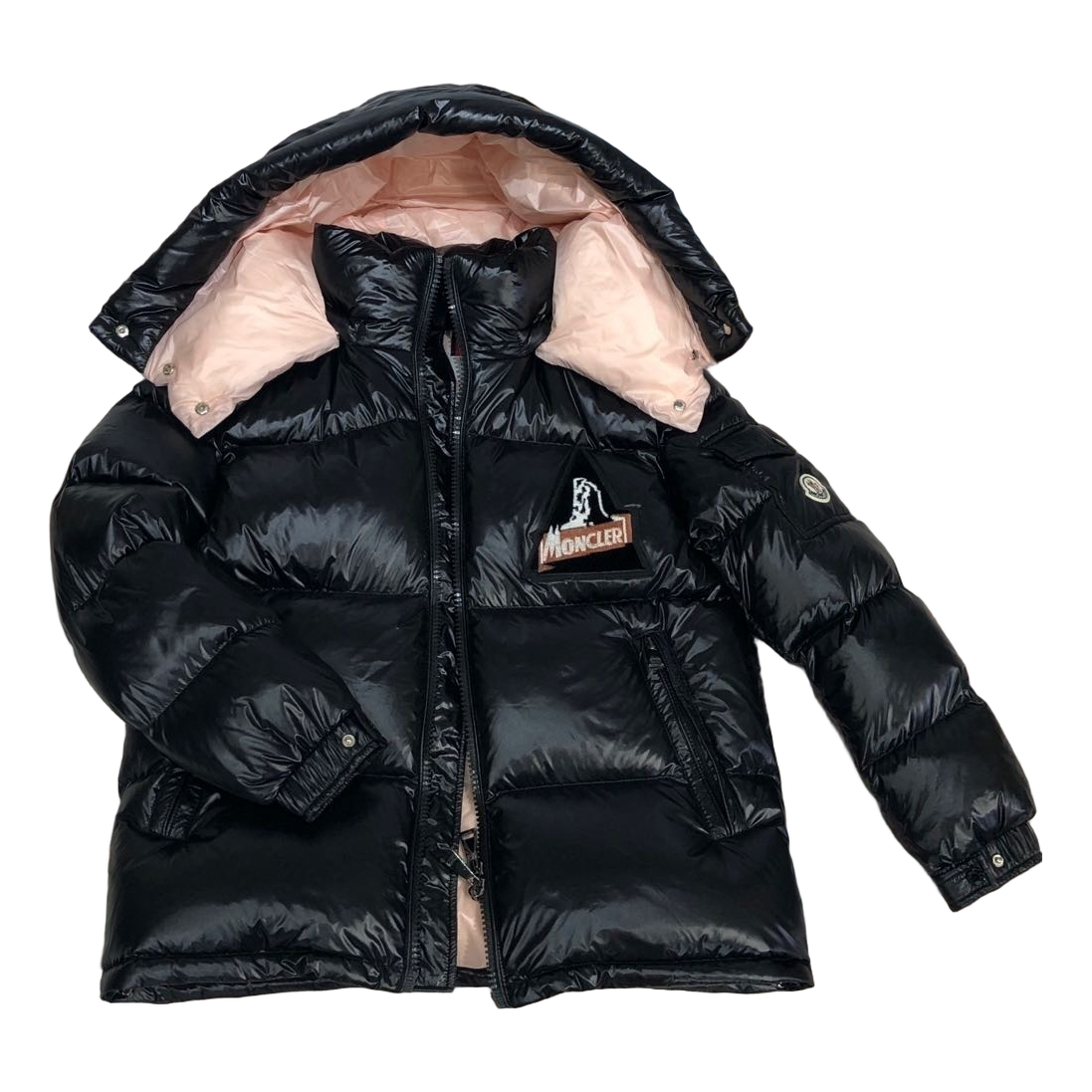 Moncler Mountain-Badge Glossy Short Puffer – Black, Premium Down