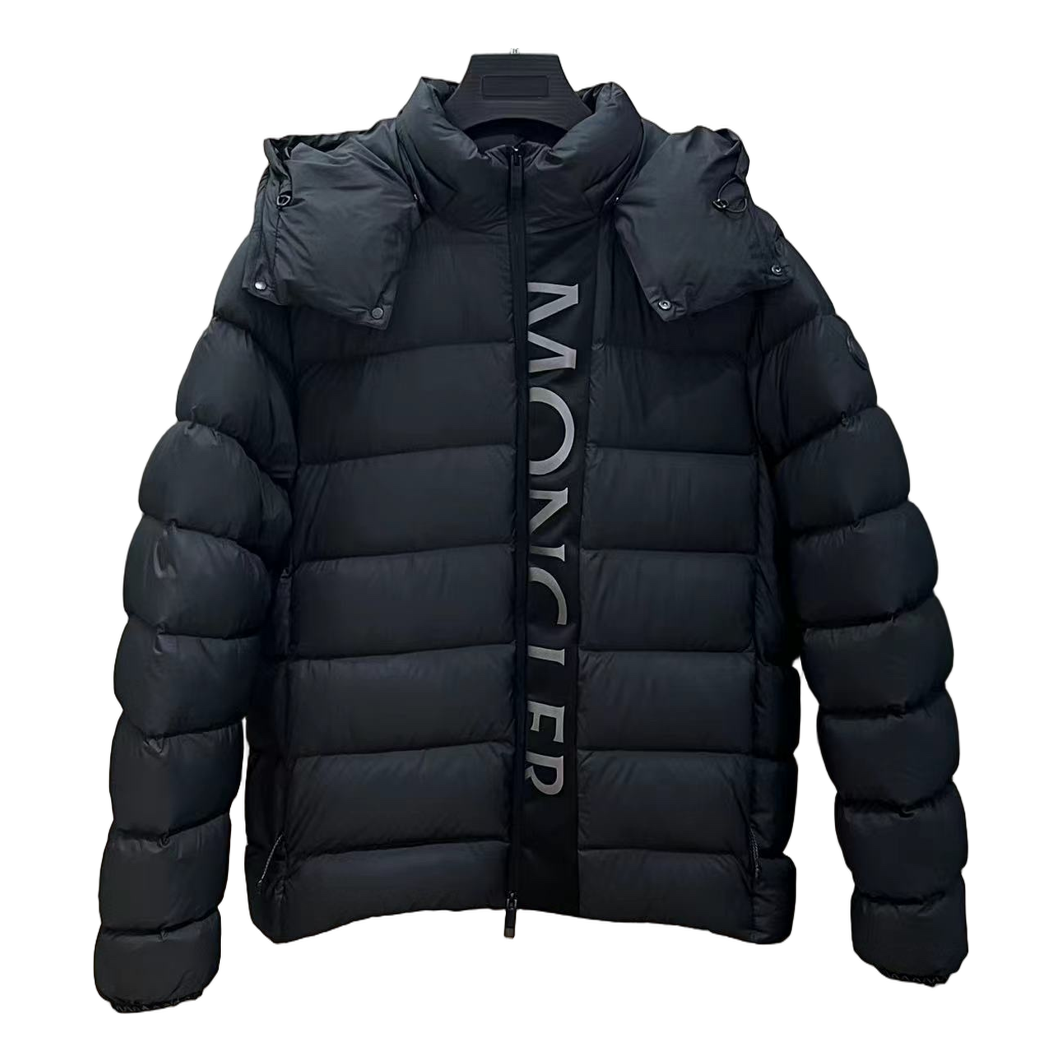 Moncler Vertical-Logo Hooded Puffer Jacket – Black, Premium Down