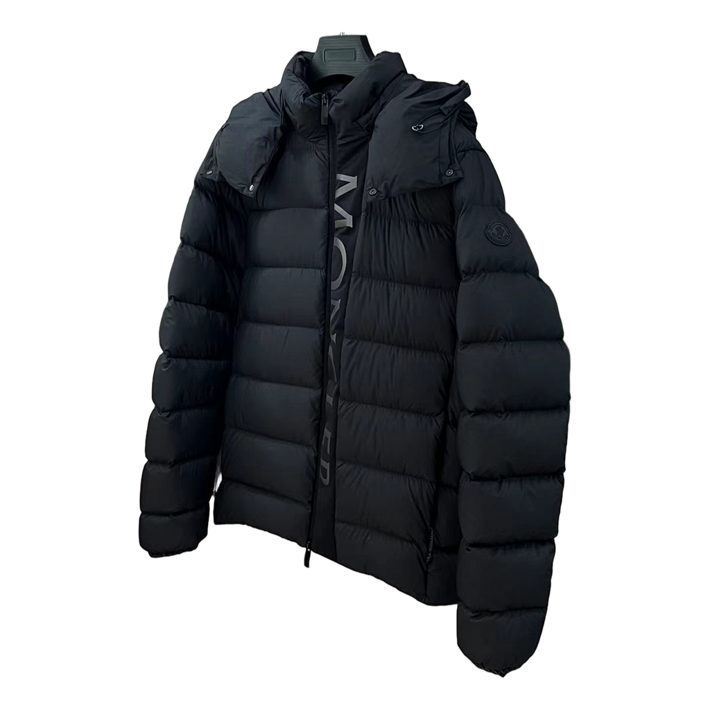 Moncler Vertical-Logo Hooded Puffer Jacket – Black, Premium Down