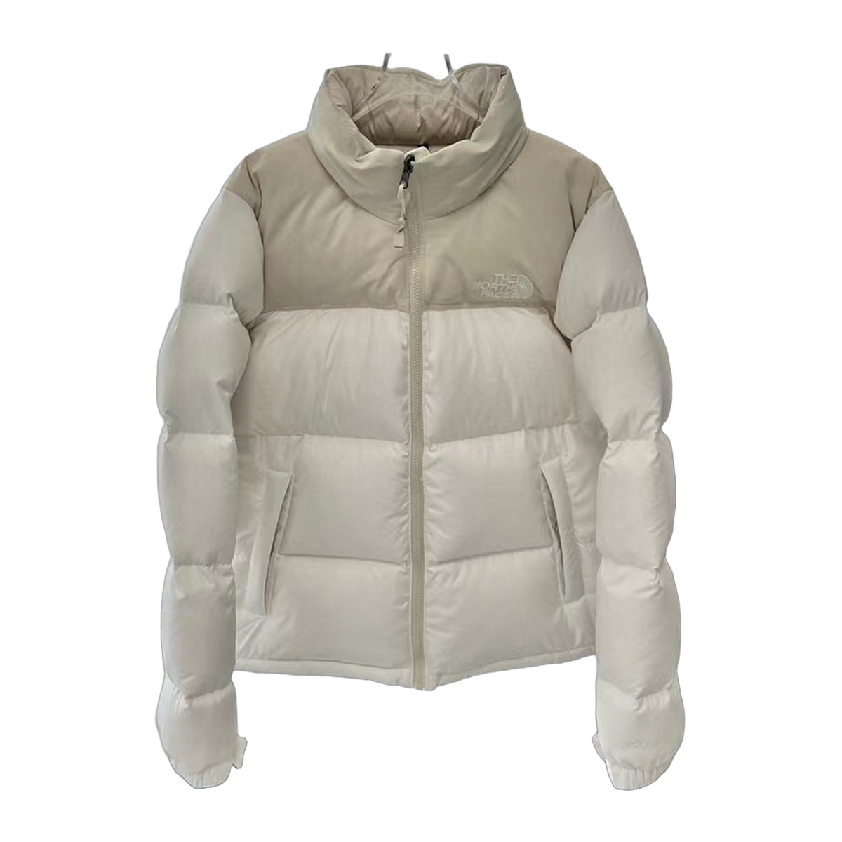 The North Face Cropped Puffer Jacket – Stand Collar, Cream