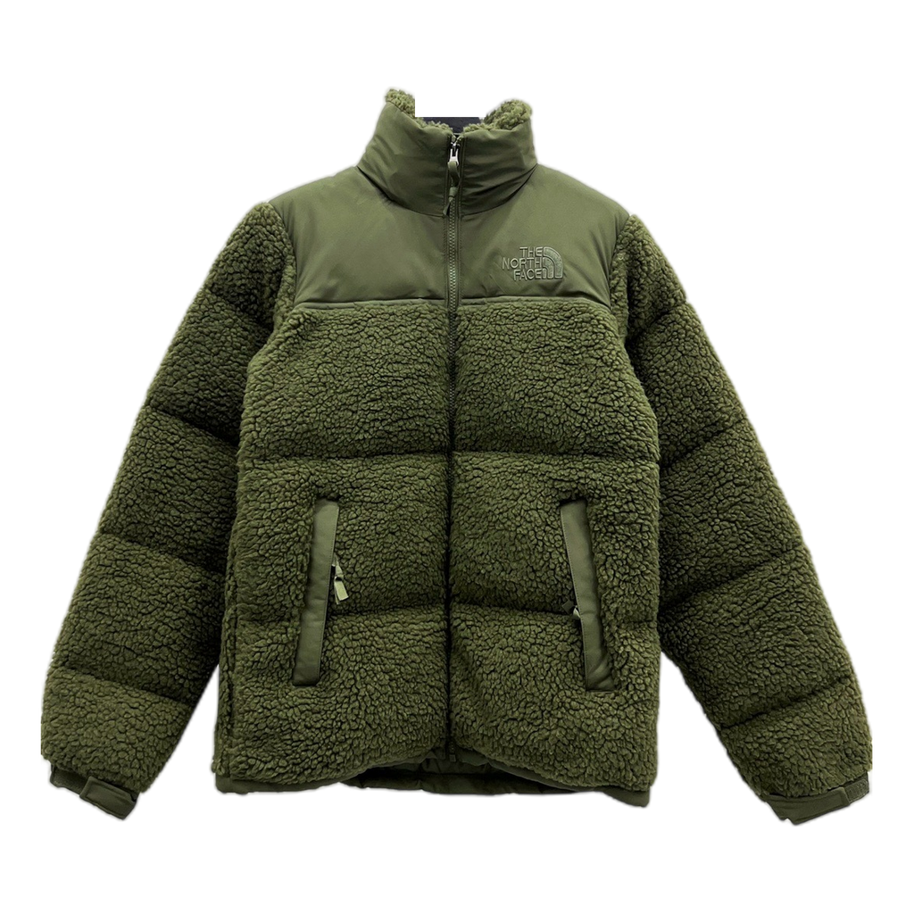 The North Face Fleece-Panel Puffer Jacket – Stand Collar, Olive