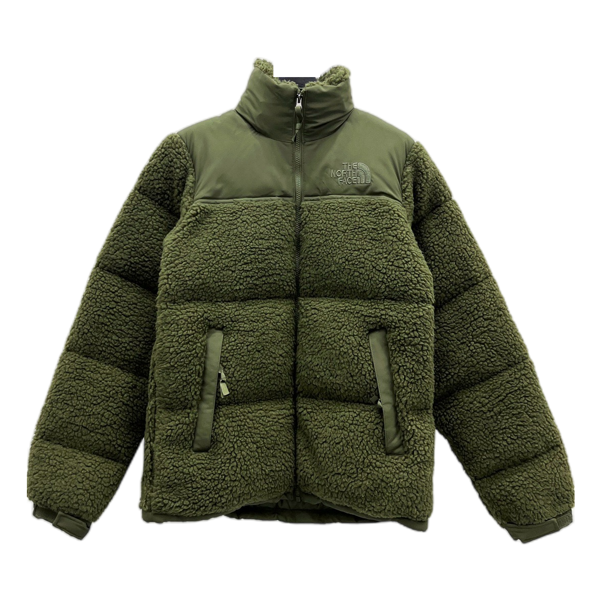 The North Face Fleece-Panel Puffer Jacket – Stand Collar, Olive