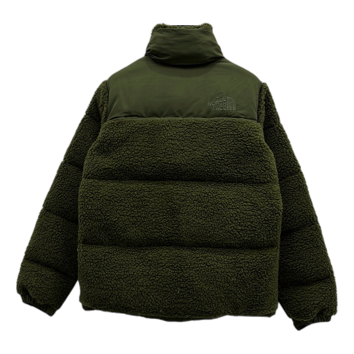 The North Face Fleece-Panel Puffer Jacket – Stand Collar, Olive